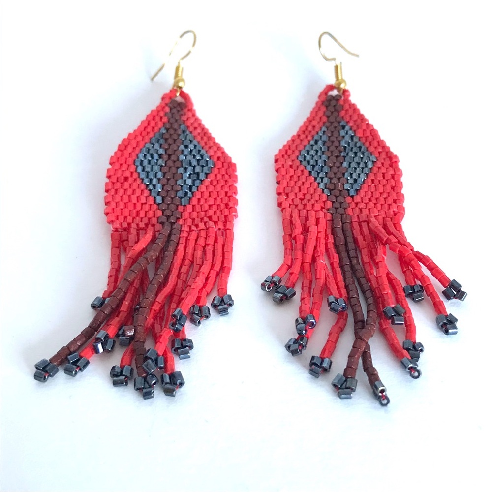 Boho Red Beaded Earrings